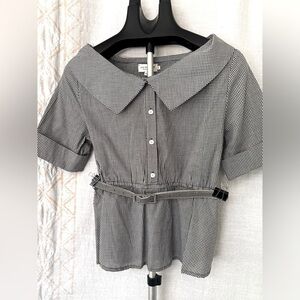 Lili Sidonio belted short sleeve pendulum open shoulder + collar Sz S Vintage